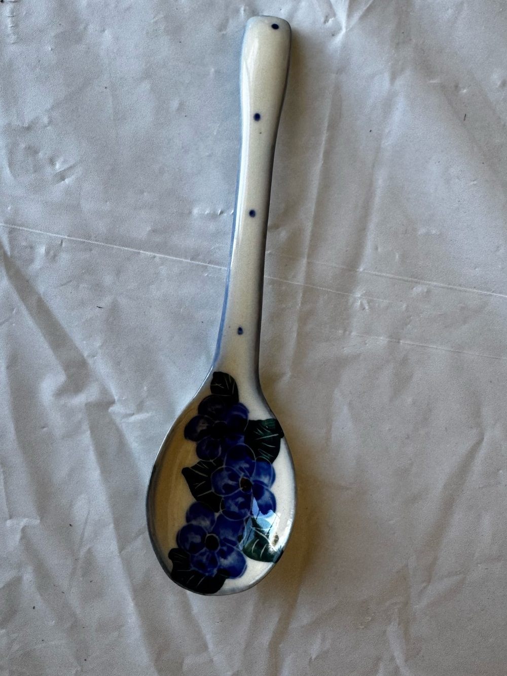 Polish Pottery Blue Floral Ceramic Serving Spoon